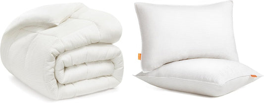 88 X 88 Inches down Alternative Comforter Bundle with Set of 2 Queen Size Bed Pillows, Duvet Insert, 300 GSM Fill, Skin Friendly Cover, White UTDC032W01 and UTBP032W01