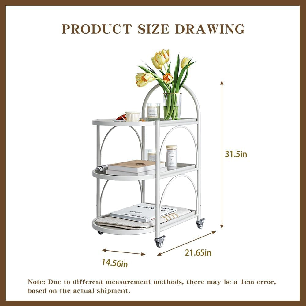Bar Cart,Metal Serving Cart for the Home,Small Coffee Cart,Drink Cart,Beverage Cart with Lockable Wheels,Mobile Rolling Cart for Kitchen Living Room (White)