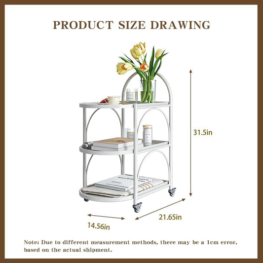 Bar Cart,Metal Serving Cart for the Home,Small Coffee Cart,Drink Cart,Beverage Cart with Lockable Wheels,Mobile Rolling Cart for Kitchen Living Room (White)