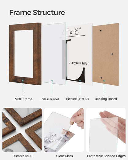 4X6 Picture Frames Collage Wall Decor, 12-Pack Photo Collage Frame, Multi Picture Frame Set with Glass Front, Assembly Required, Rustic Brown URPF022X01