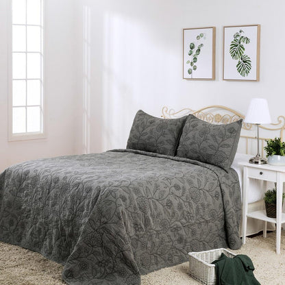 Cotton Vintage Embroidered King Pillow Sham, 20'' X 36'', Gray, 1 Piece