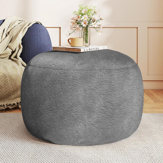 Round Pouf Ottoman Foot Rest, 29 X 18Inch Floor Poufs Footstool, a round Modern Foam Filled Foot Stool for Living Room, Home, Nursery, Dorm (Grey, 29Inch)