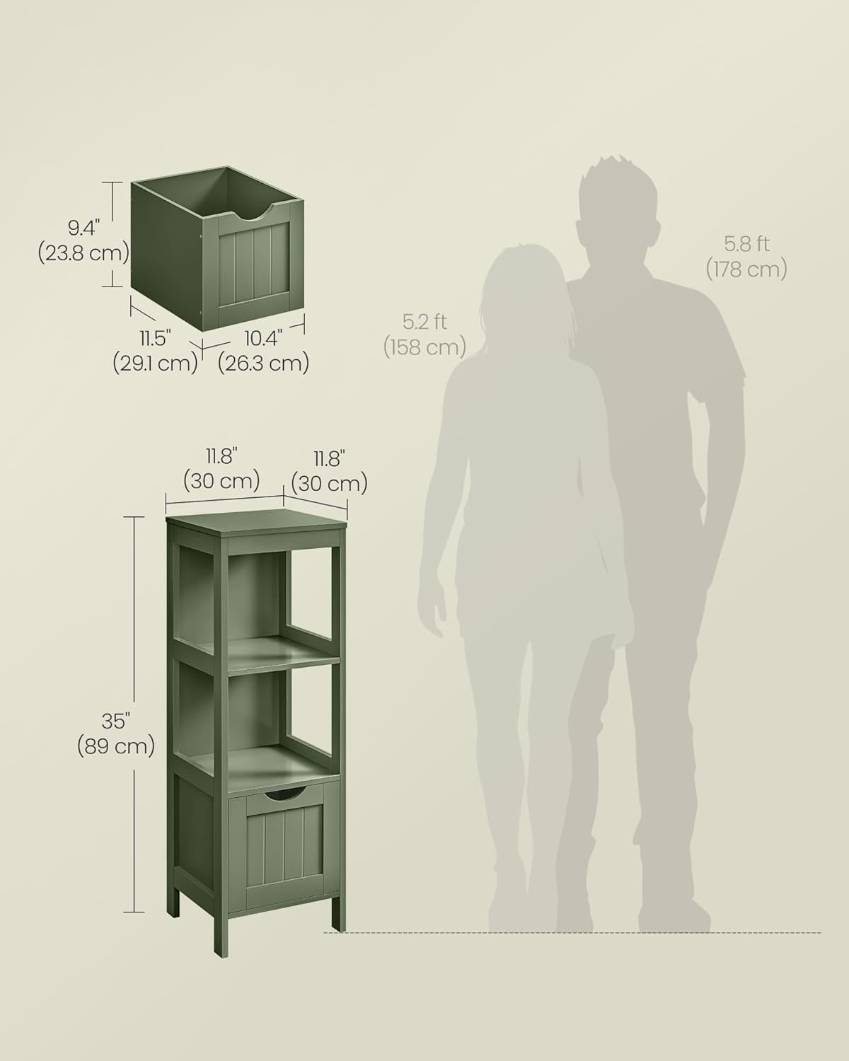 Bathroom Floor Cabinet, Bathroom Storage Organizer Rack Stand, Multifunctional Corner Unit, 2 Drawers, 35 Inches in Height, Dove Gray UBBC042G02