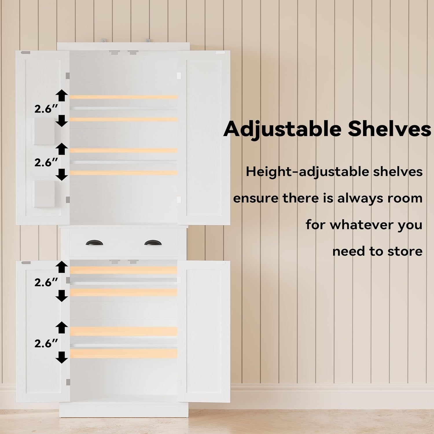Kitchen Pantry Storage Cabinet 72.6" H X 24" W, with Barn Doors, Drawer, 4 Adjustable Shelves, Freestanding Cupboard, Laundry, White