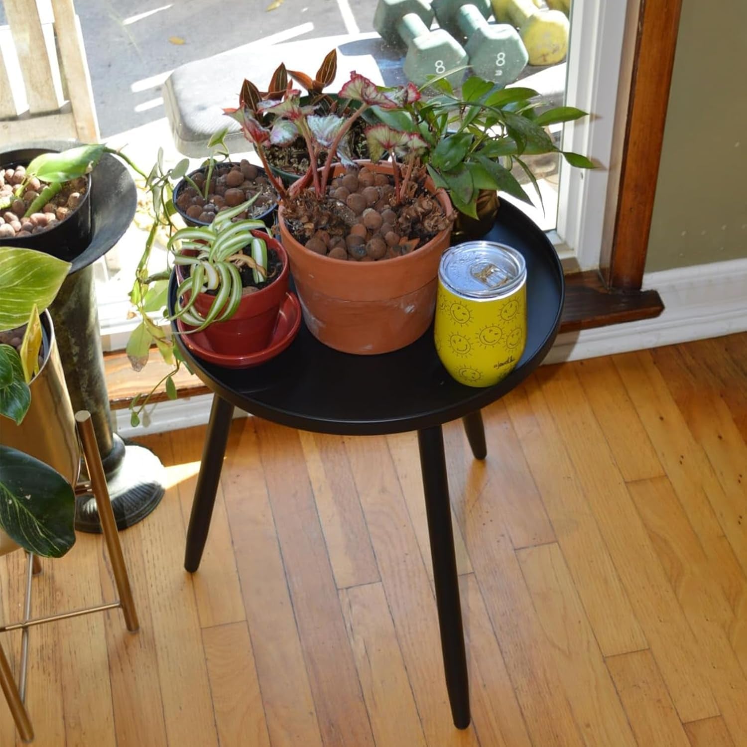 Decent End/Side Tables - Small round Accent Table, Metal Black Narrow Night Stands with 3 Legs, Ideal for Any Room-Side Tables Living Room, Bedroom, Tall Plant Stand Balcony, Indoor & Outdoor