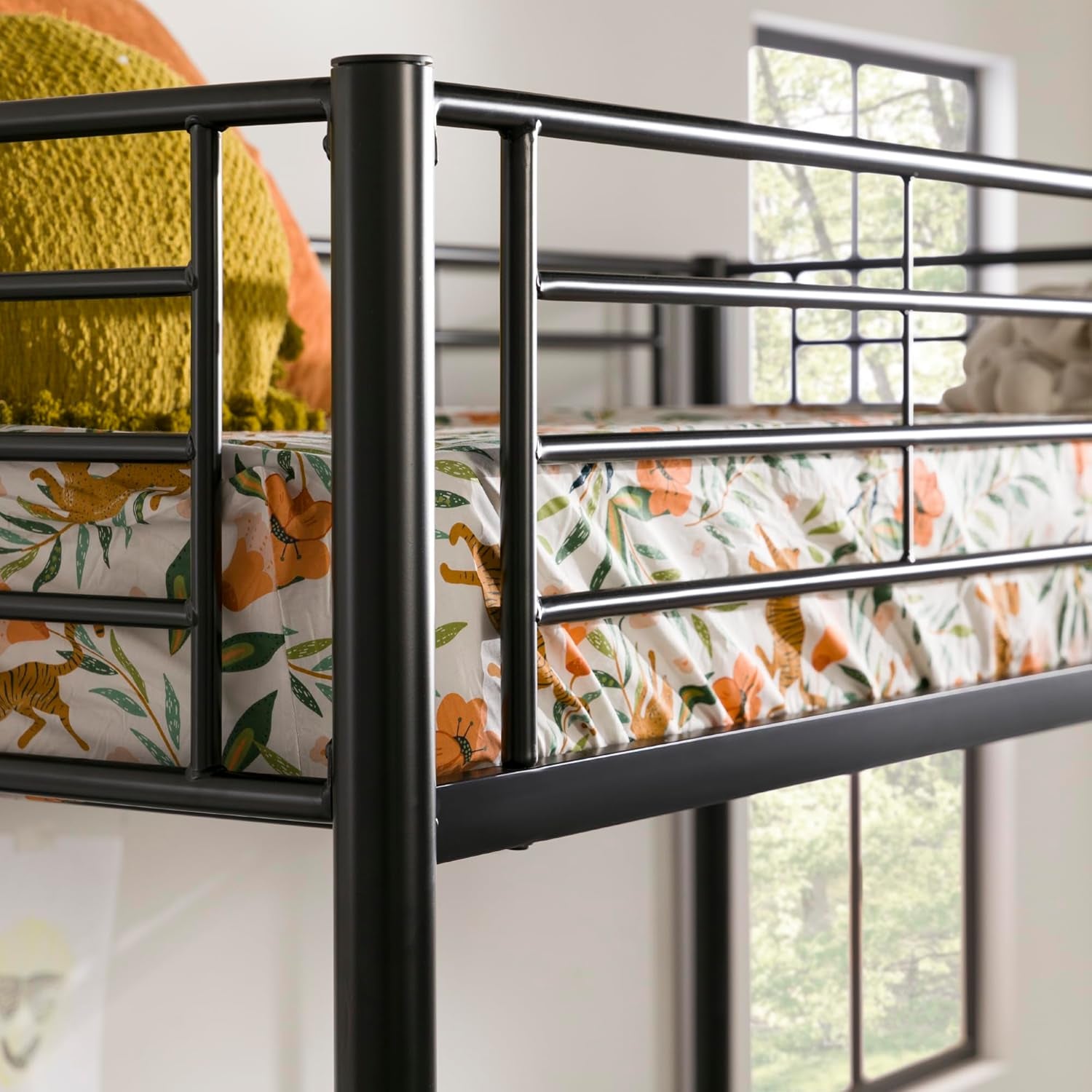 Timothee Urban Industrial Metal Twin over Loft Bunk Bed, Twin Size, Black