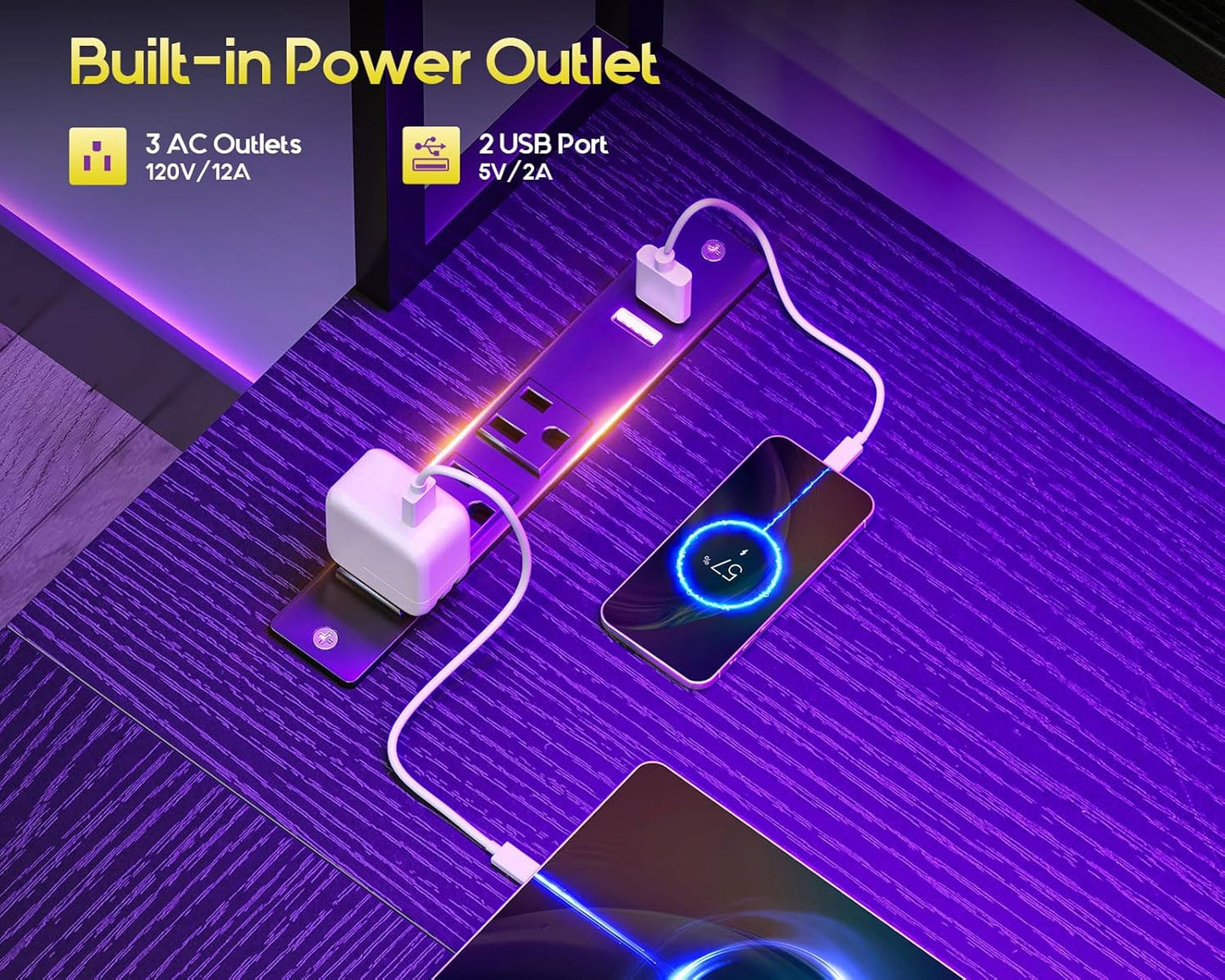 59 Inch L Shaped Desk with 4 Drawers, Gaming Desk with Led Lights & Power Outlets, Computer Desk with Pegboard & Keyboard Tray, Reverisble Home Office Desk with Storage Shelves & CPU Stand, Black