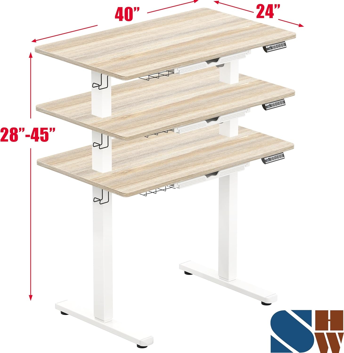 40-Inch Electric Height Adjustable Standing Desk with Drawer, Memory Preset and Cable Management Tray, Maple