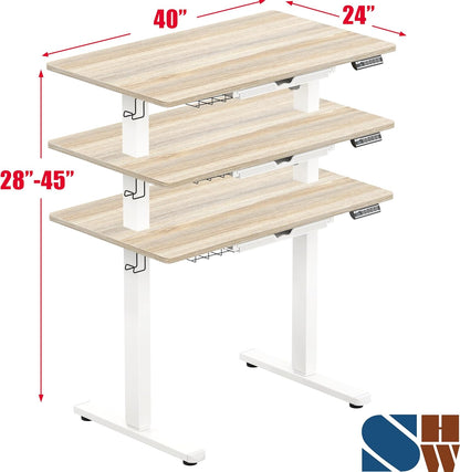 40-Inch Electric Height Adjustable Standing Desk with Drawer, Memory Preset and Cable Management Tray, Maple