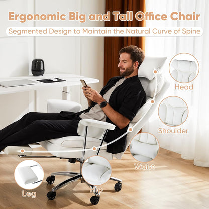 White ergonomic executive office chair with footrest and lumbar support, view 4