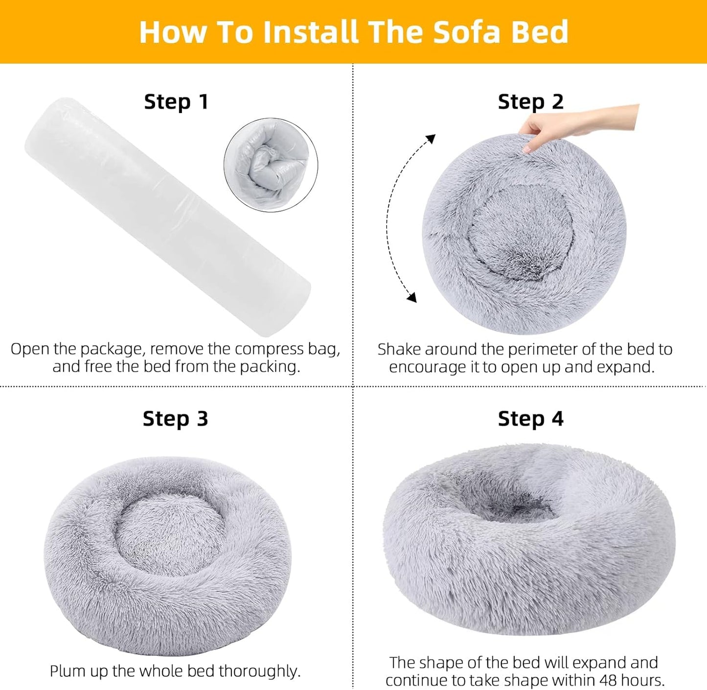 Dog Bed for Small Medium Large Dogs Cats, 20 Inch Calming Washable-Round Cozy Soft Pet Bed for Puppy and Kitten with Slip-Resistant Bottom