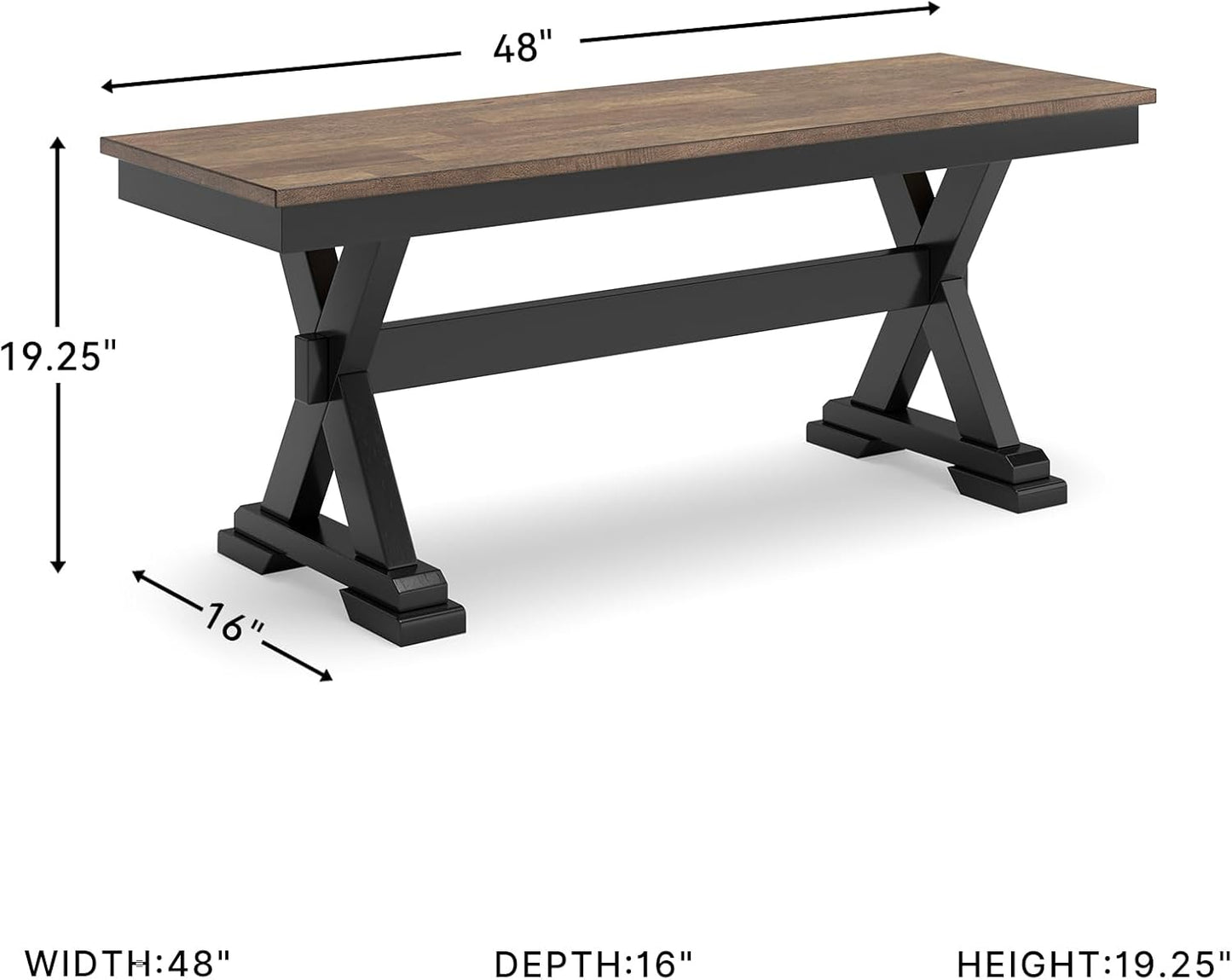 Wildenauer Farmhouse 50" Dining Bench, Dark Brown & Black