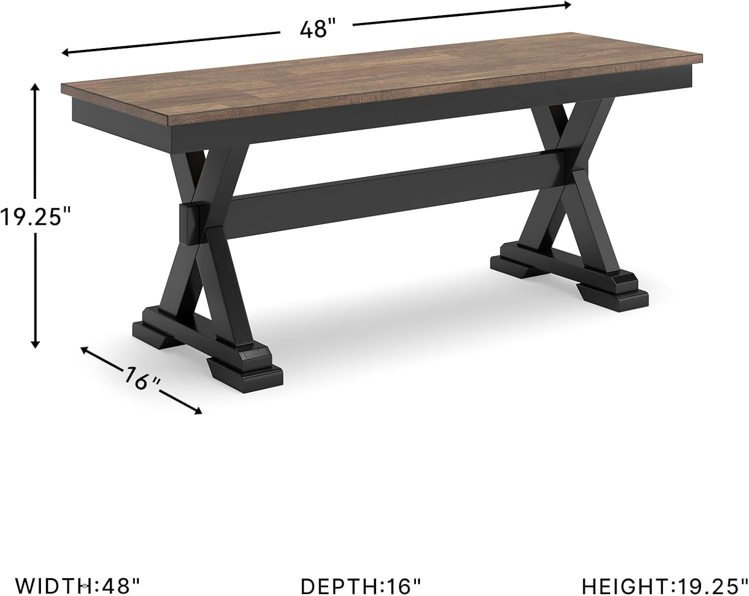 Wildenauer Farmhouse 50" Dining Bench, Dark Brown & Black