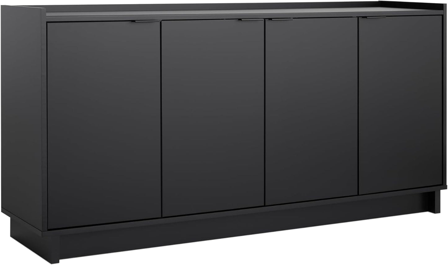 Simply Modern 4 Door Console Table Storage Cabinet, Buffet Cabinet for Storage and Organization, Modern Side Table with Doors & Shelves, 60”W X 30”H X 16”D, Black