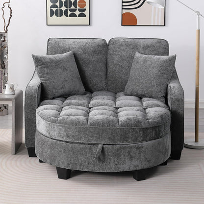 Oversized Curved Chaise Lounge Chair Indoor with Ottoman, 54.8" Cloud Boneless Reading Chair Soft Chenille Circle Couch for Living Room, Apartroom, Bedroom, Grey