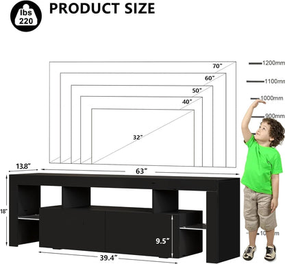 LED TV Stand for Televisions up to 55 Inchs,Modern Entertainment Center with Storage Drawer and Glass Shelf, TV Console Table for Living Room,Bedroom (Black, 50In)
