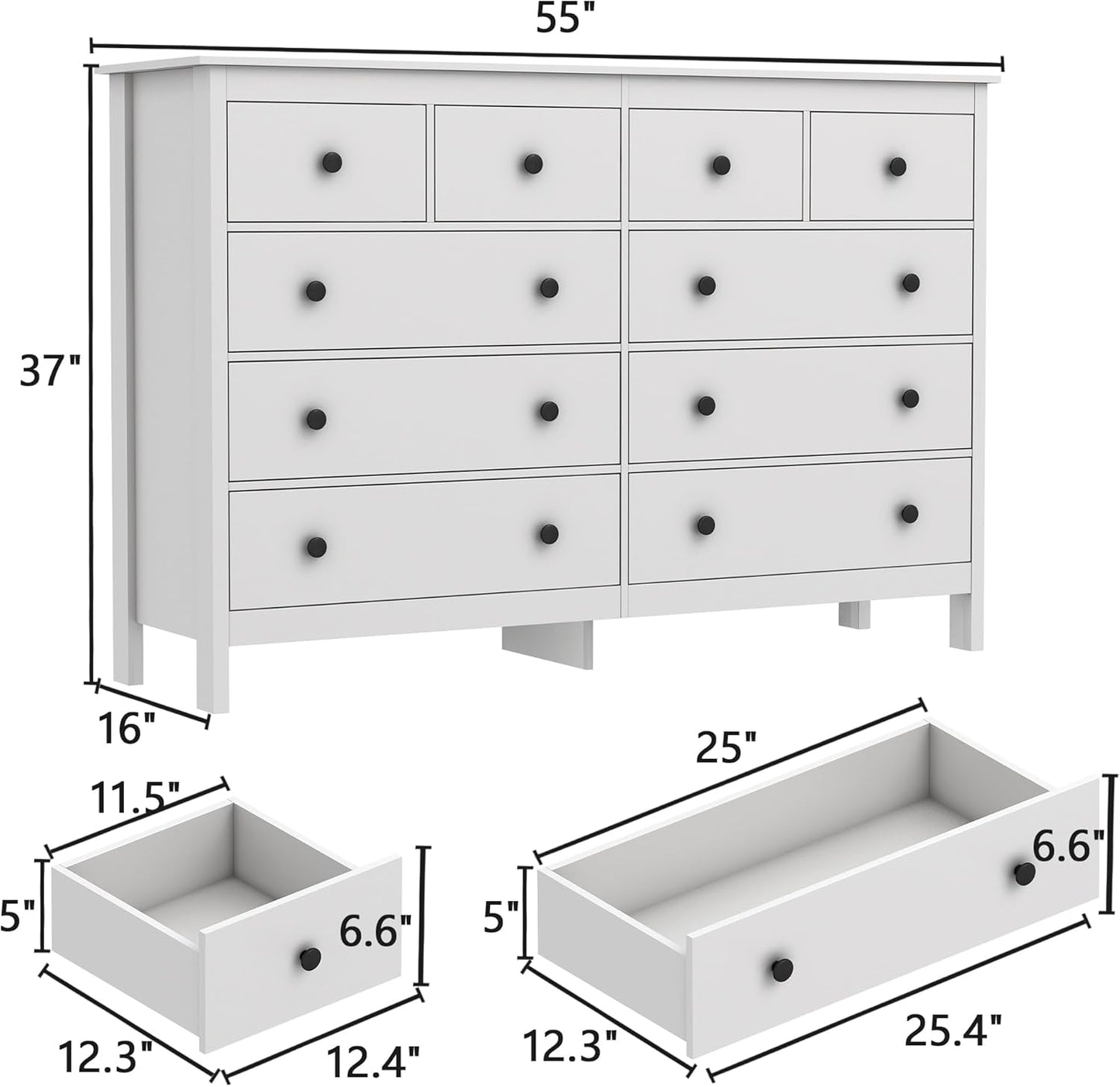 10 Drawer Dresser, 55" Modern White Dressers and Chests of Drawers, 10 Drawer Wide Dressers for Bedroom
