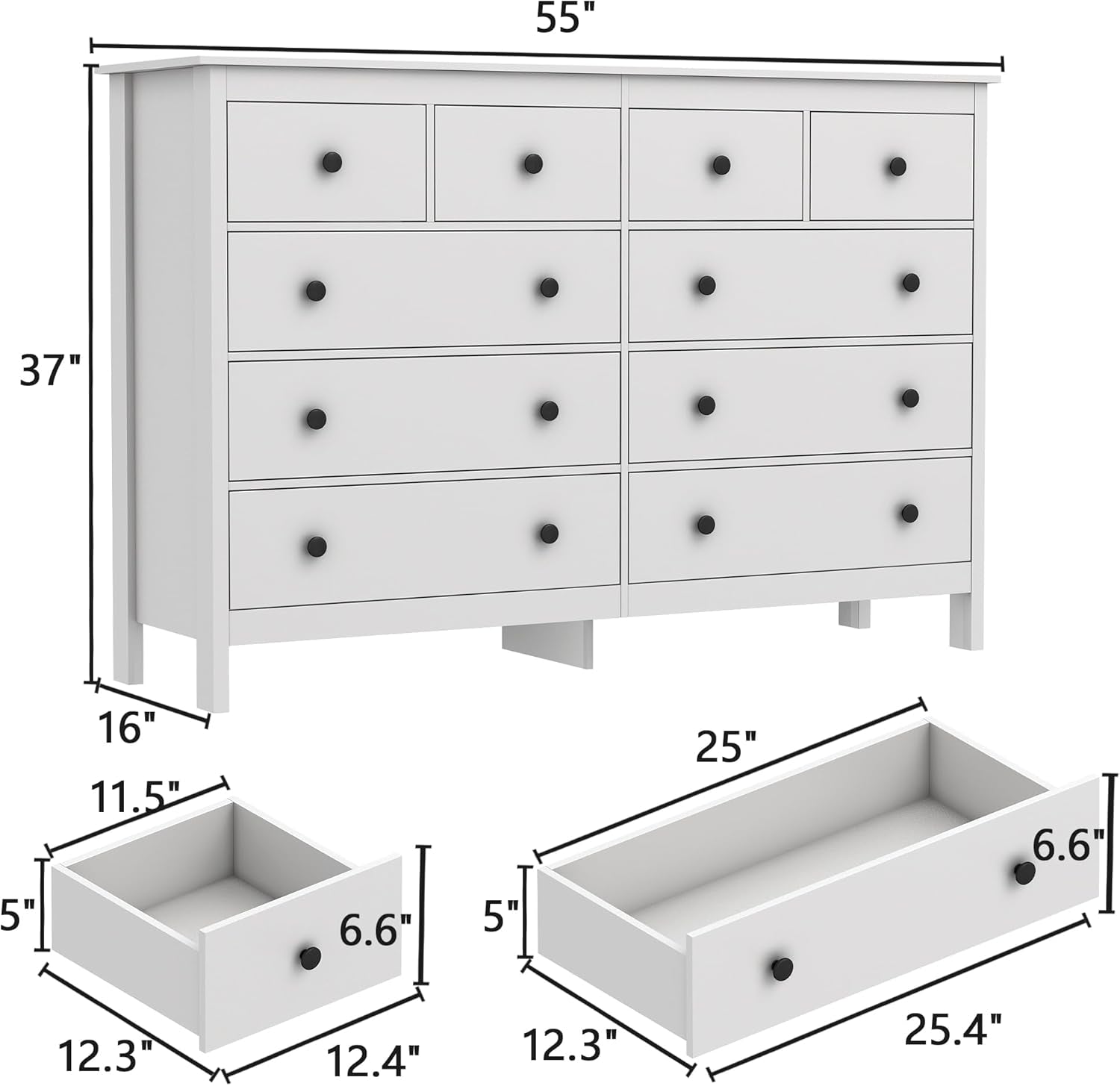 10 Drawer Dresser, 55" Modern White Dressers and Chests of Drawers, 10 Drawer Wide Dressers for Bedroom
