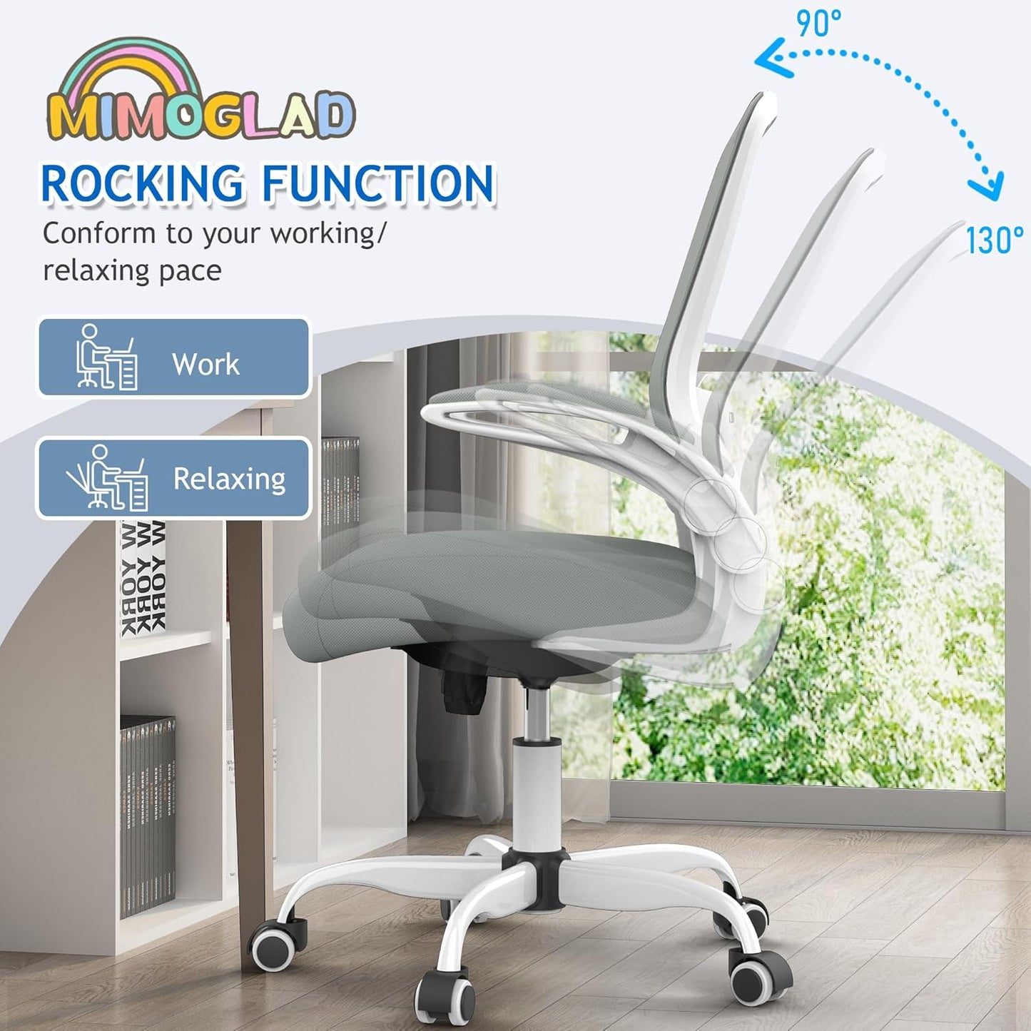Ergonomic High Back Mesh Office Chair, Adjustable Lumbar Support, Thickened Seat Cushion (Modern, Moon Gray)