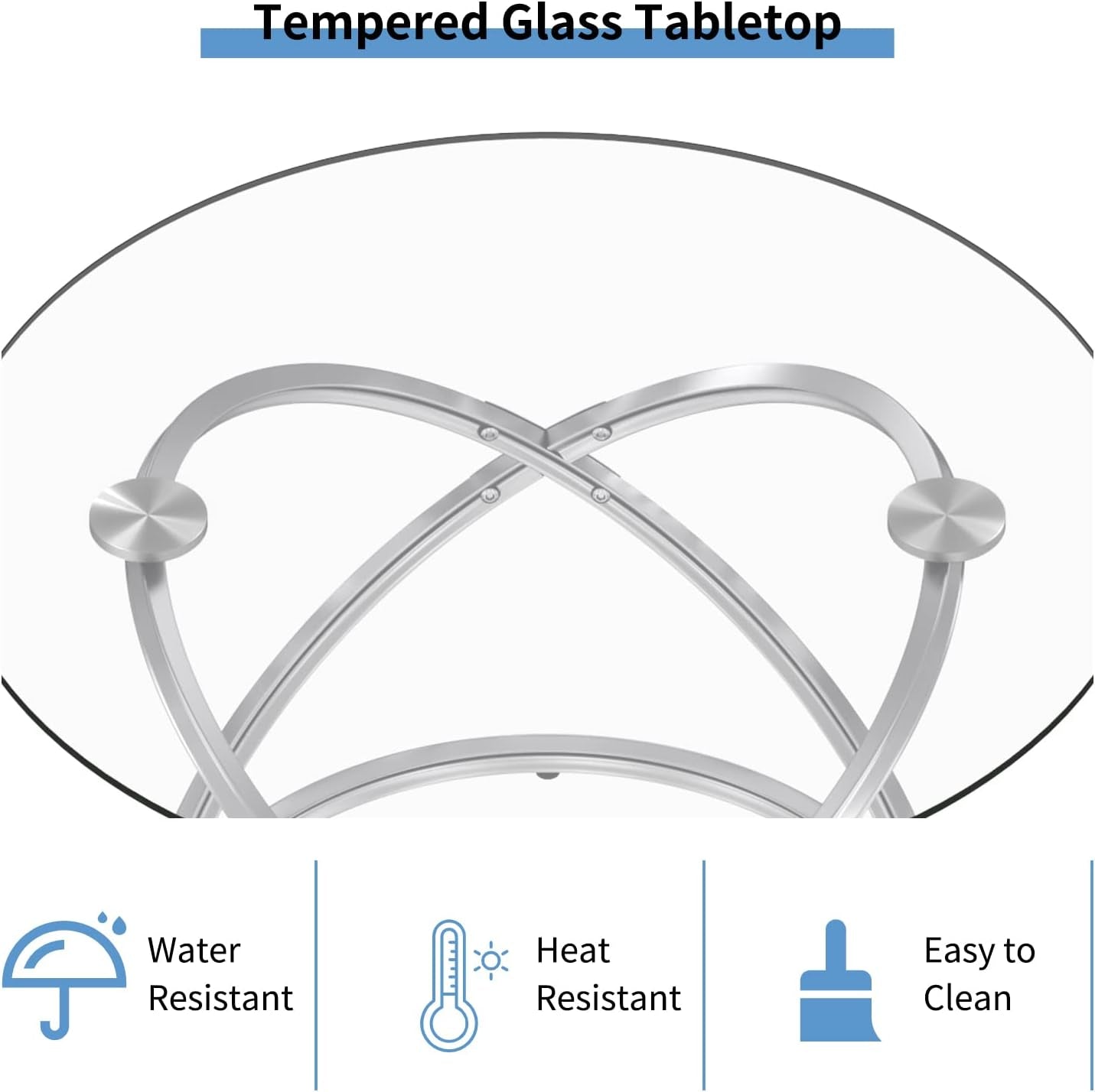 Glass round End Table, Modern Contemporary Side Table for Small Space with Tempered Glass Tabletop for Living Room, Chrome Finish