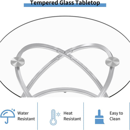 Glass round End Table, Modern Contemporary Side Table for Small Space with Tempered Glass Tabletop for Living Room, Chrome Finish