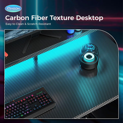 Computer Desk, 48 Inch Gaming Desk with Led Lights & Power Outlet, Office Desk with Storage Shelves, Reversible Desk with Monitor Shelf & Headphone Hook, Carbon Fiber Black