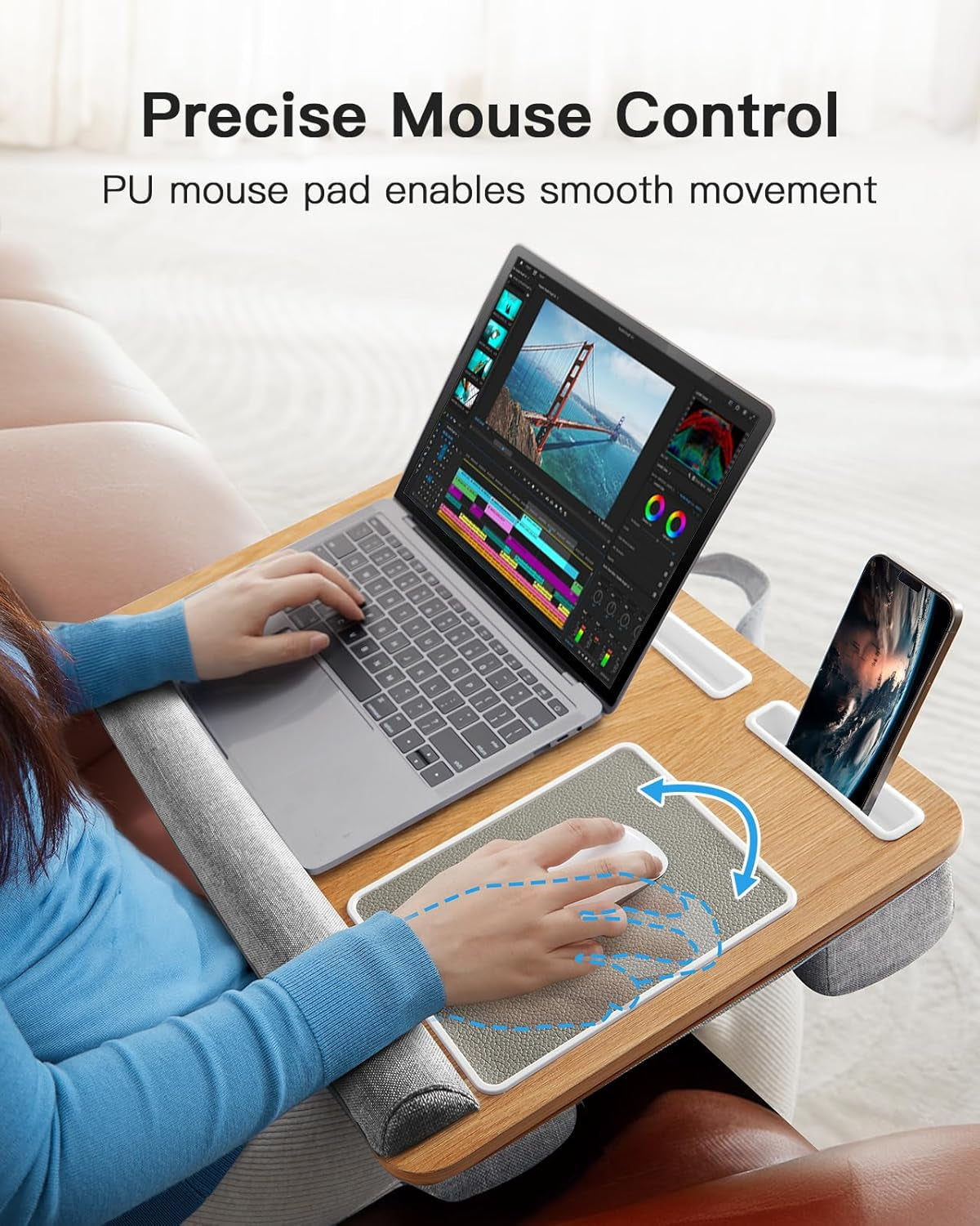 Lap Desk - Fits up to 17 Inches Laptop Desk, Built in Mouse Pad & Wrist Pad for Notebook, Laptop, Tablet, Lap Stand with Tablet, Pen & Phone Holder, Wood Grain