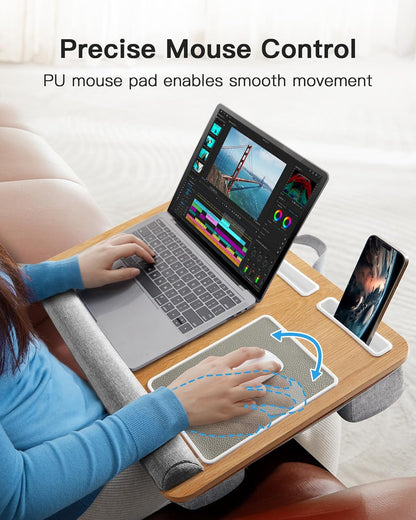 Lap Desk - Fits up to 17 Inches Laptop Desk, Built in Mouse Pad & Wrist Pad for Notebook, Laptop, Tablet, Lap Stand with Tablet, Pen & Phone Holder, Wood Grain