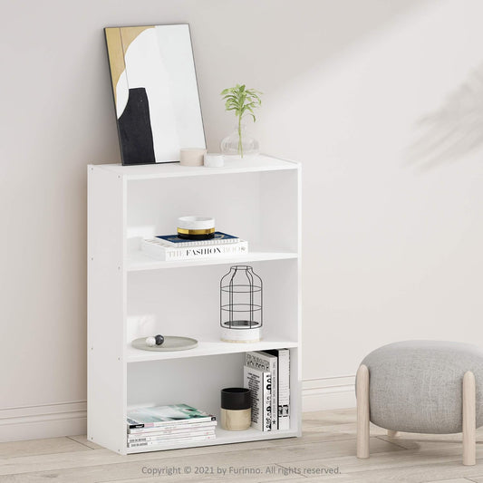 PASIR Book Shelf, 3-Tier Bookshelf, Storage Shelves Bookcase, 9.7 X 23.7 X 31.5, for Living Room, Bedroom, Home Office, Plain White