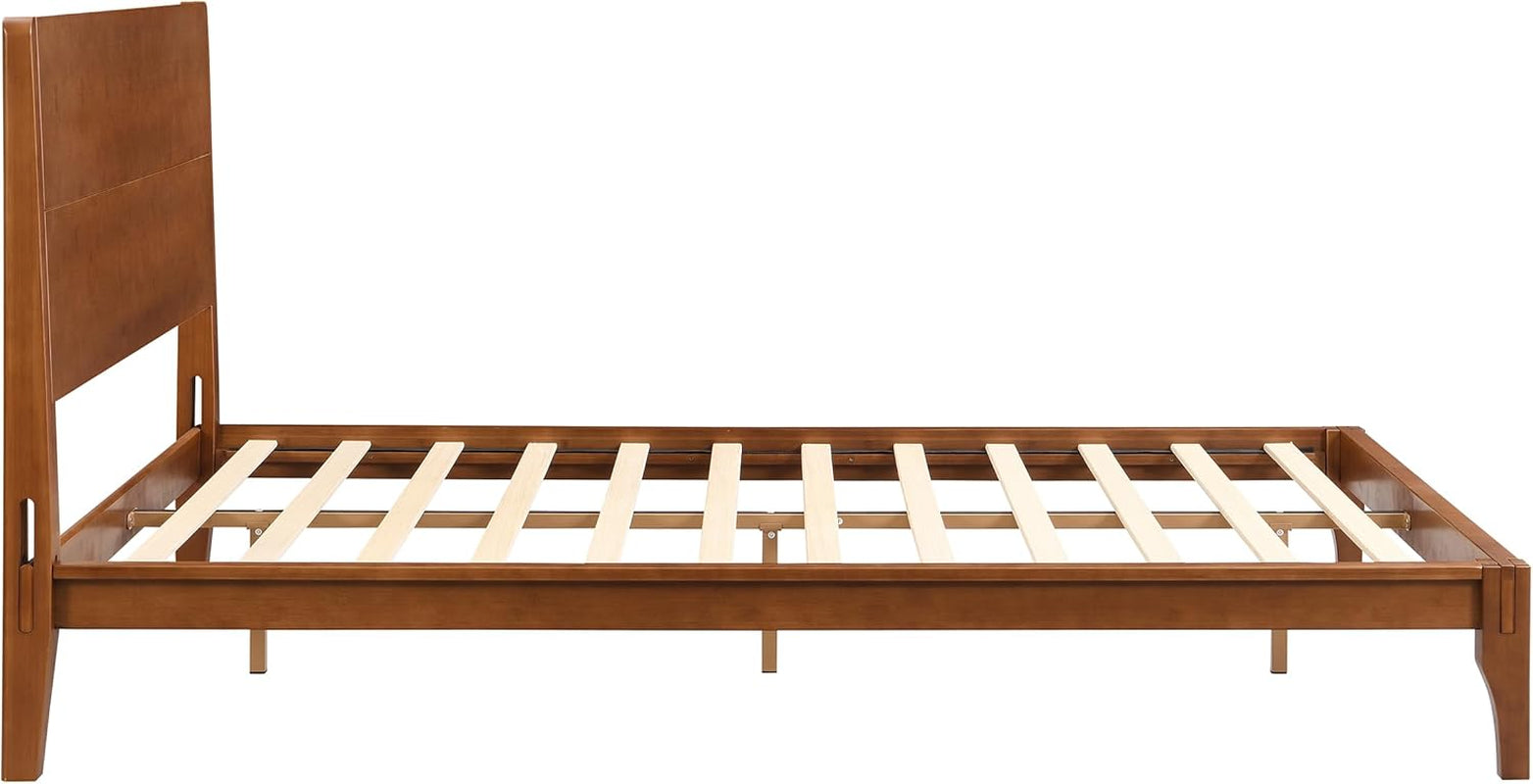 Queen Size Bamboo Platform Bed, Mid-Century Modern Bed Frame with Tall Headboard, Solid Sustainable Bedframe Queen-Size, Wood Slat Support, No Box Spring Needed, Easy Assembly, Noise Free, Brown