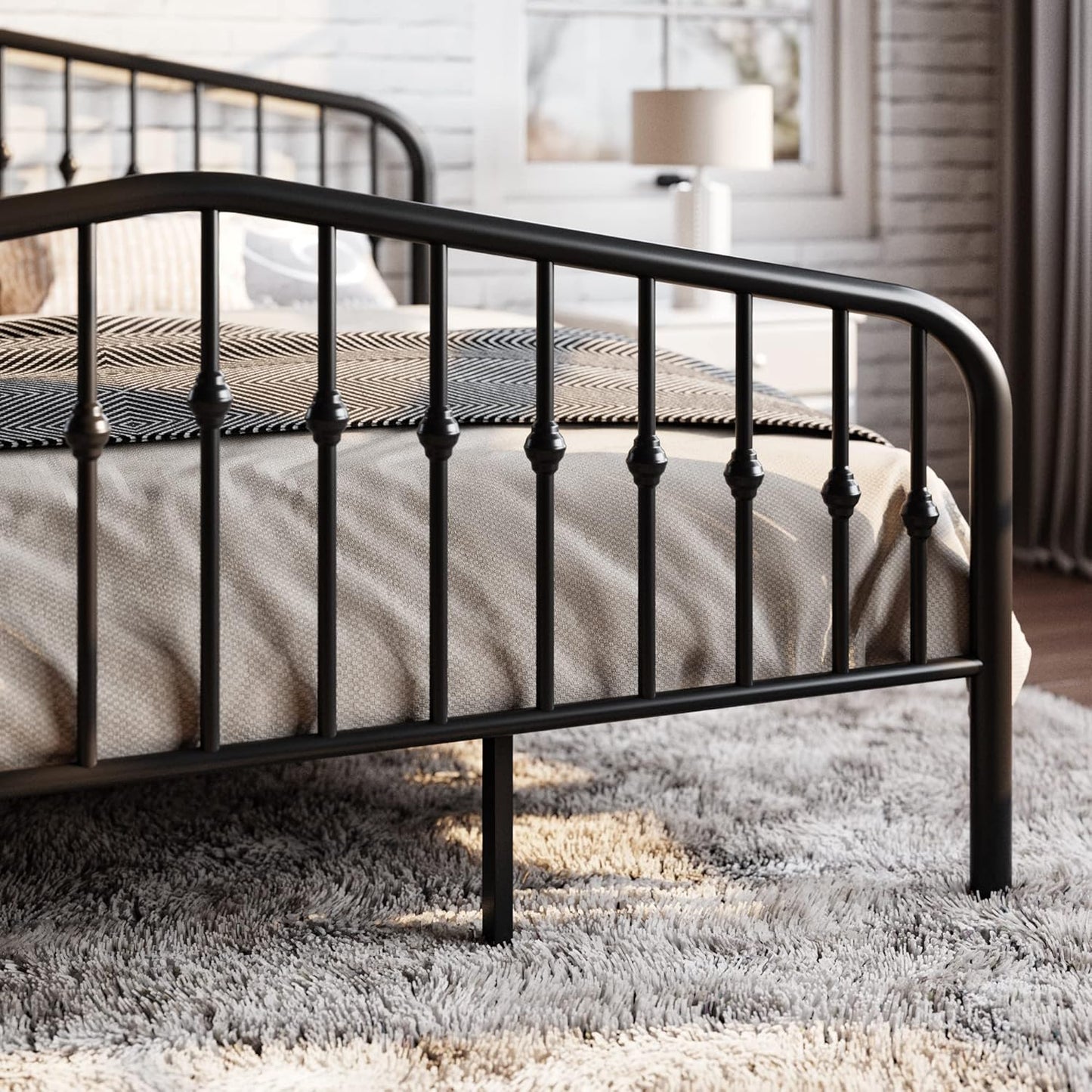 Queen Size Metal Platform Bed Frame with Victorian Style Wrought Iron-Art Headboard/Footboard, No Box Spring Required, Black