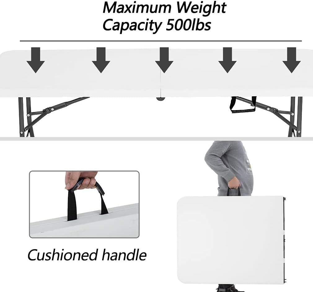 Folding Half Portable Foldable Table for Parties Backyard Events (White, 6 FT 70 * 29) (White, 6 FT)
