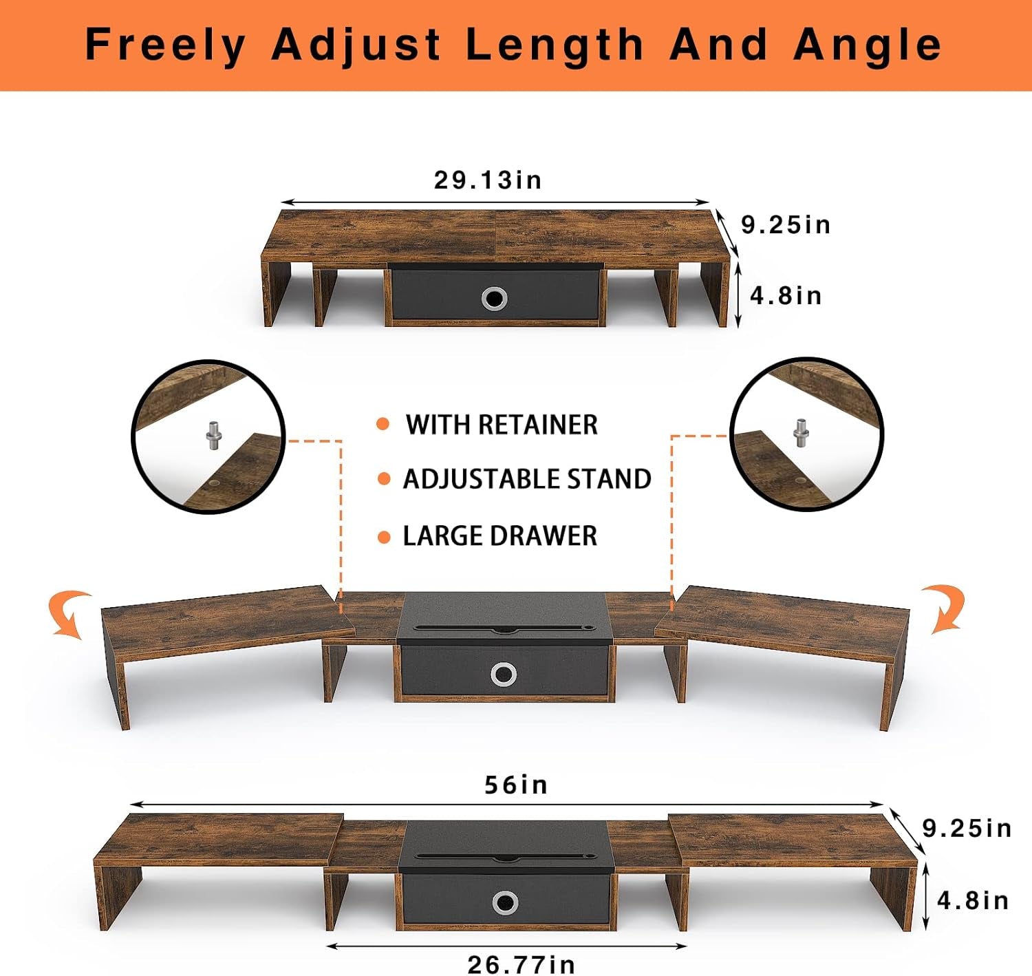 Triple Dual Monitor Stand Riser with Drawer,Extra Large Adjustable for 2~3 Monitors,Solt for Phone & Tablet, Desktop Organizer Stand for Computer,Laptop,Printer,Tv