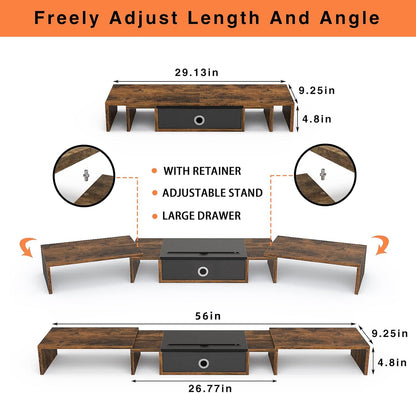 Triple Dual Monitor Stand Riser with Drawer,Extra Large Adjustable for 2~3 Monitors,Solt for Phone & Tablet, Desktop Organizer Stand for Computer,Laptop,Printer,Tv
