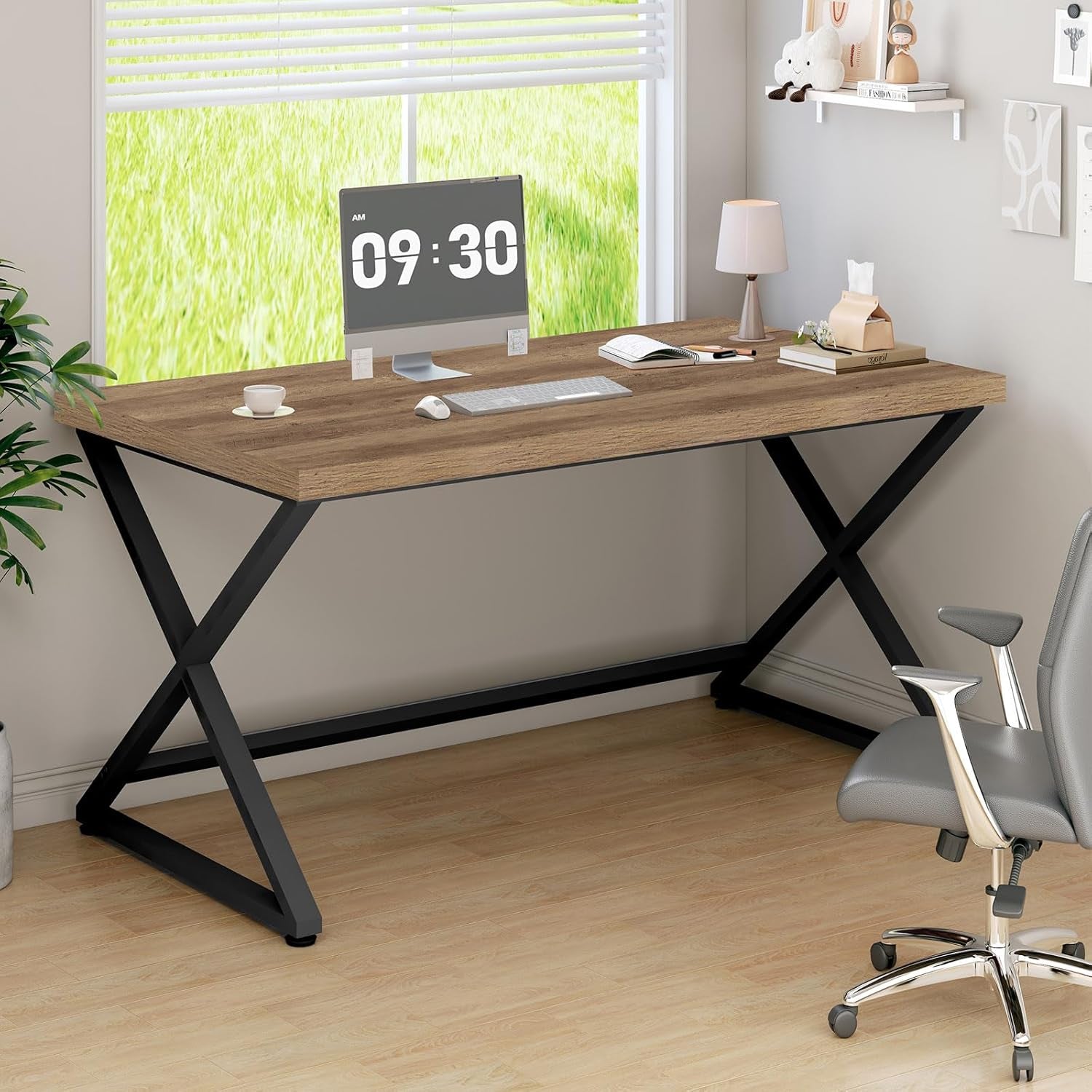 47 Inch Computer Desk, Rustic Home Office Desk for Writing, Industrial Wood Metal Executive Work Study Desk, Modern Simple PC Gaming Computer Table for Study Workstation, Rustic Oak