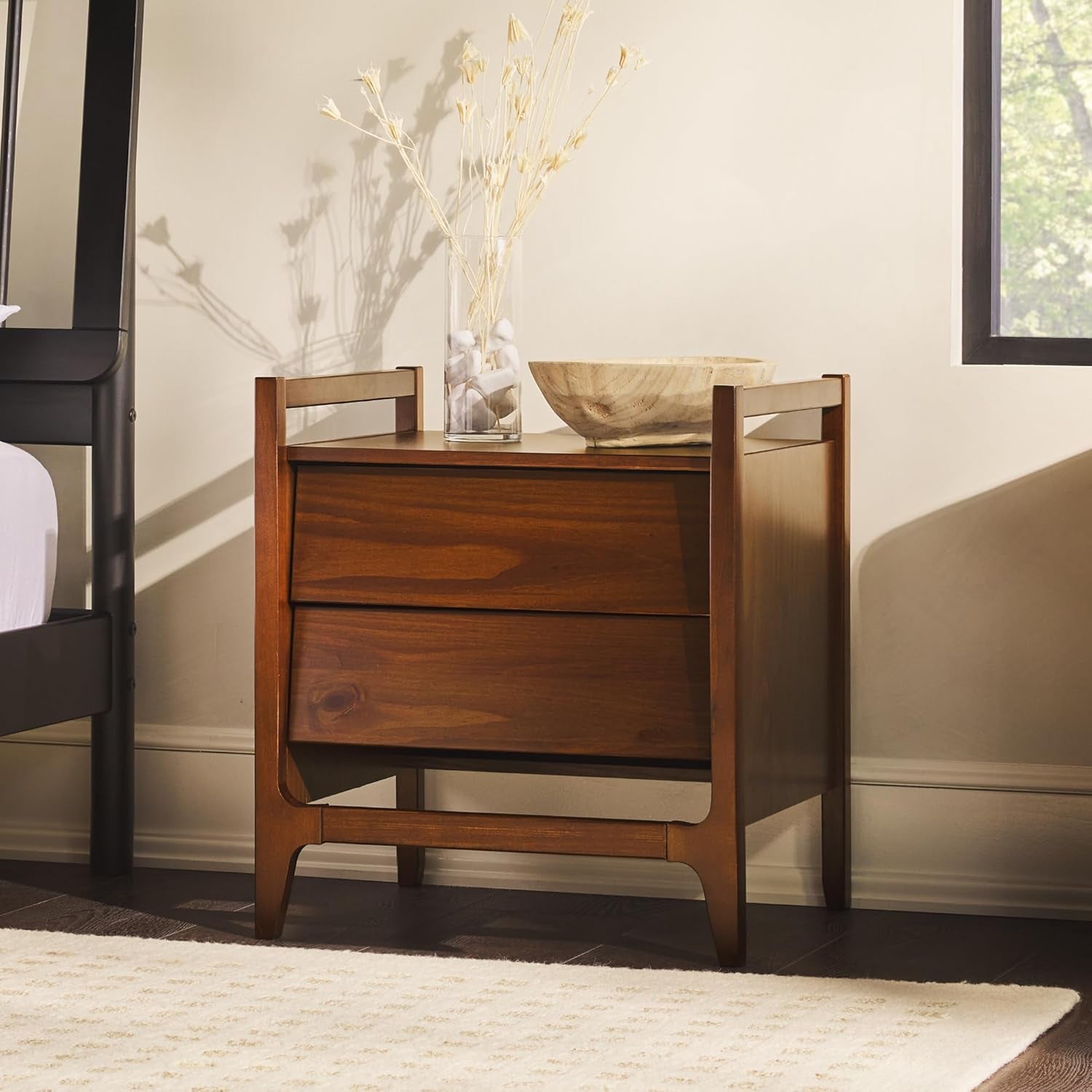 Leif Scandi Angled Drawer-Face Nightstand, 22 Inch, Walnut