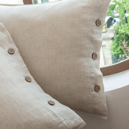 100% Linen Pillowcases Set of 2, French Linen from Normandy, 20X36Inch Standard Size, Natural Color, Coconut Buttons Closure, Flax Pillowshams-Pillowcase-Linen