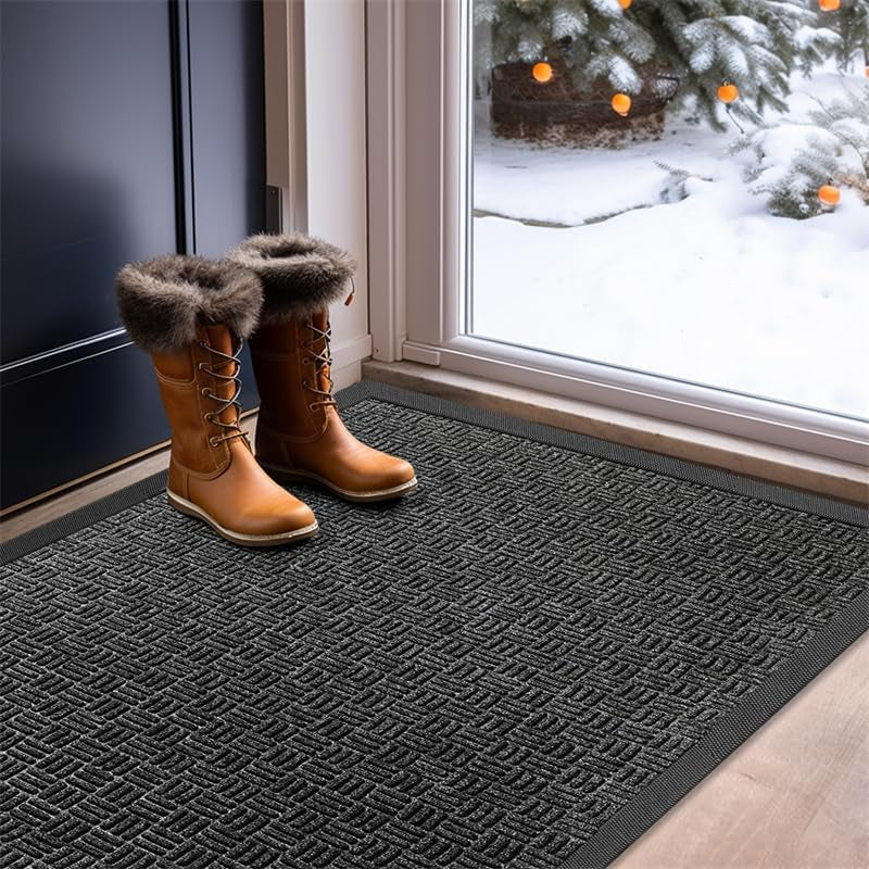 Front Door Mat, Heavy Duty Durable Welcome Mat for Outdoor Indoor, Dirt Trapper Waterproof Super Absorbent Door Mat for Entryway outside Patio Porch, 29.5" X 17", Grey