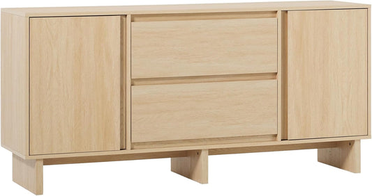 Modern Beveled 2-Door, 2-Drawer Sideboard, 63 Inch, Coastal Oak