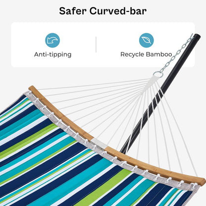 Hammock with Stand, 2 Person Heavy Duty Hammock with Padded Cotton, Detachable Pillow & Strong Curved-Bar & Portable Carrying Bag, Perfect for Outdoor & Indoor - Dark Cyan