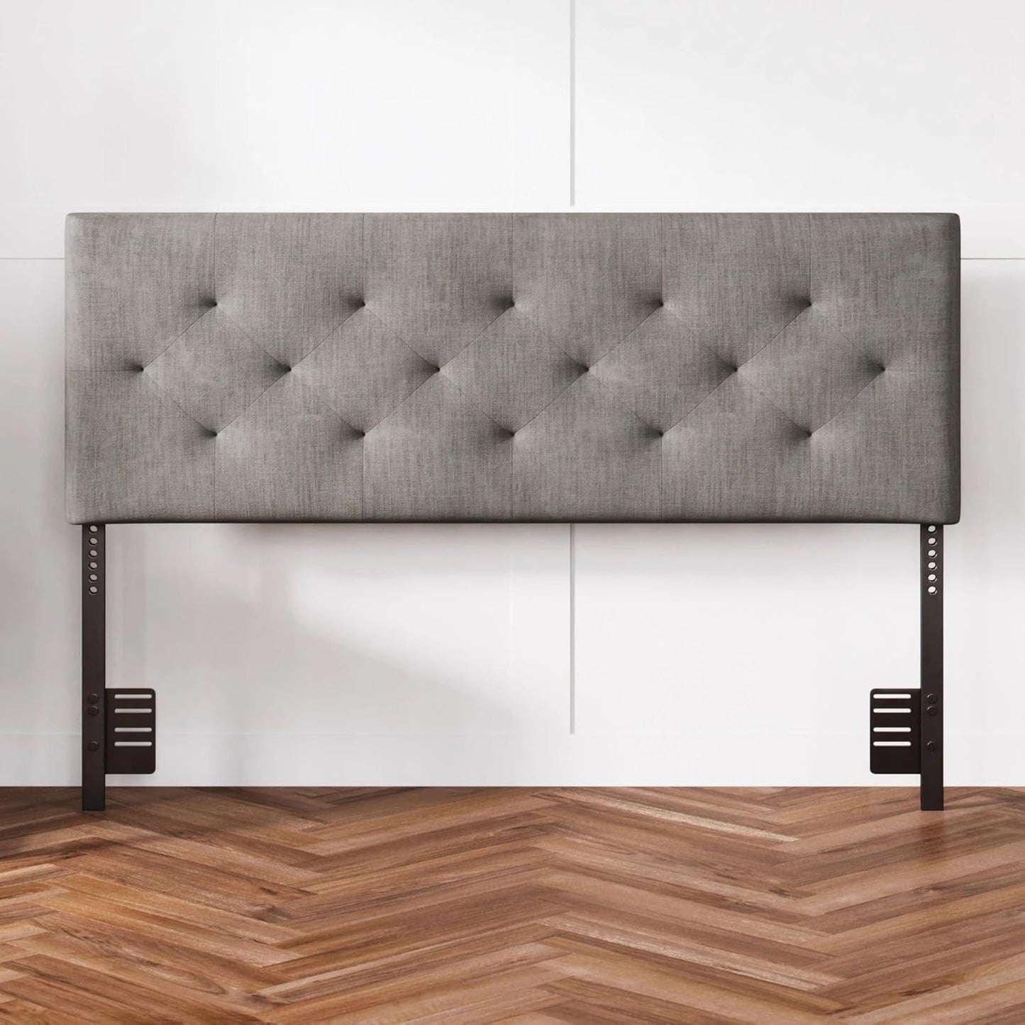 Diamond-Tufted Mid-Rise Upholstered Headboard, Wall or Bed Frame Mount - Full or Queen (Gray)