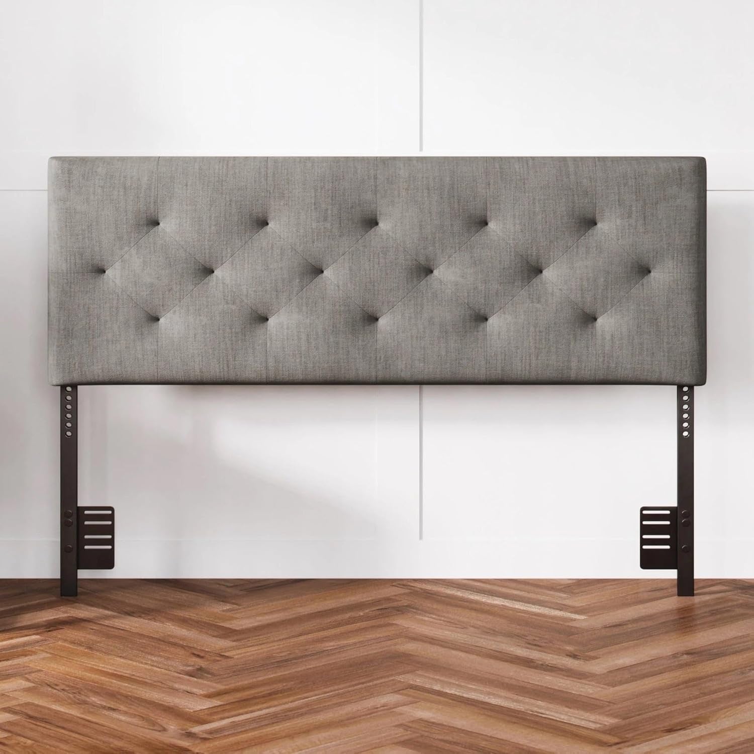 Diamond-Tufted Mid-Rise Upholstered Headboard, Wall or Bed Frame Mount - Full or Queen (Gray)