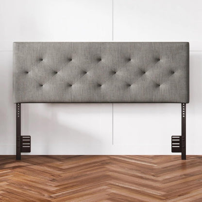 Diamond-Tufted Mid-Rise Upholstered Headboard, Wall or Bed Frame Mount - Full or Queen (Gray)