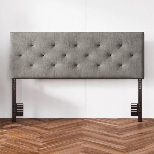 Diamond-Tufted Mid-Rise Upholstered Headboard, Wall or Bed Frame Mount - Full or Queen (Gray)