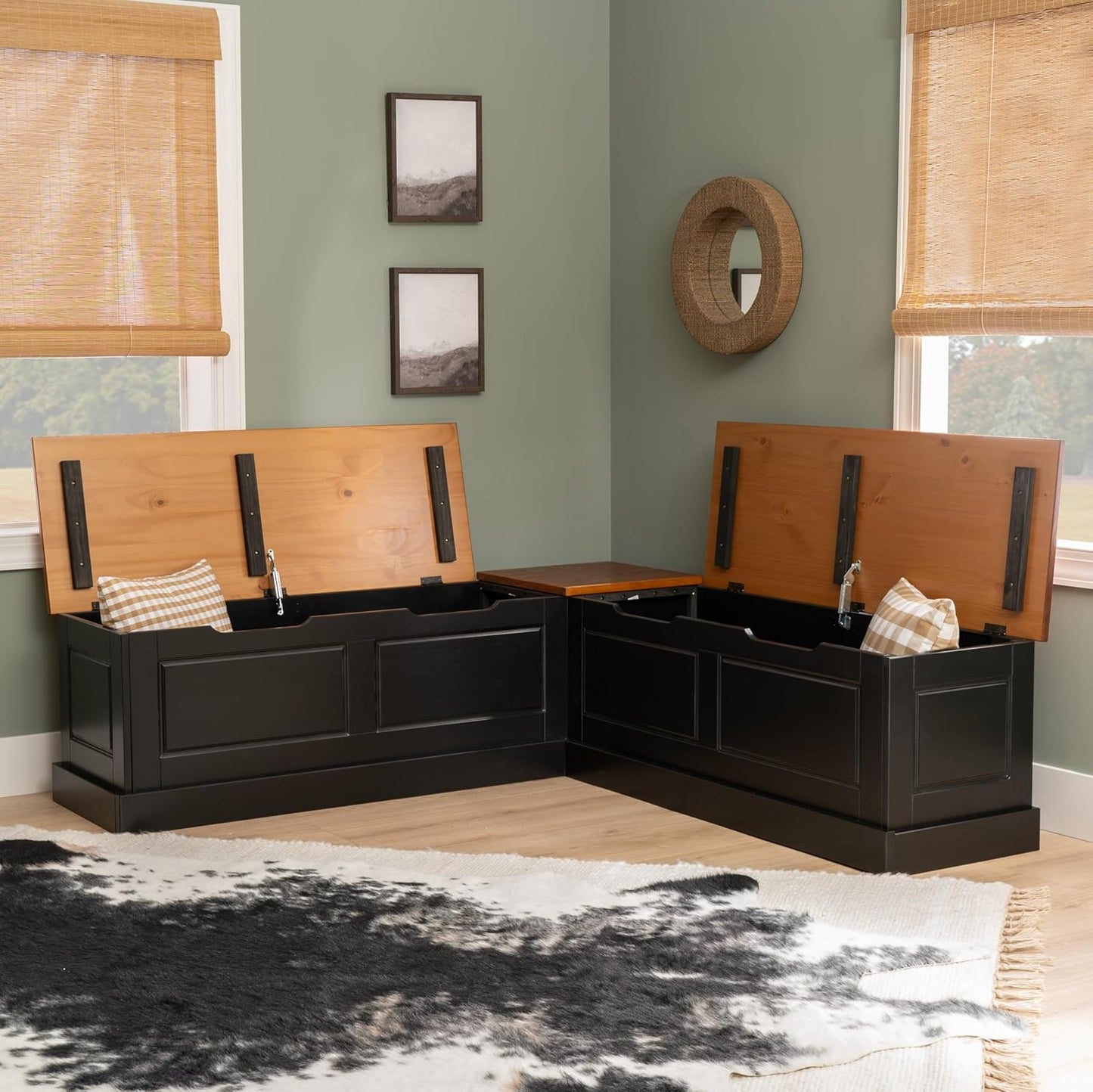 Harris Black and Walnut Backless Kitchen Dining Nook with Hidden Storage Bench Space