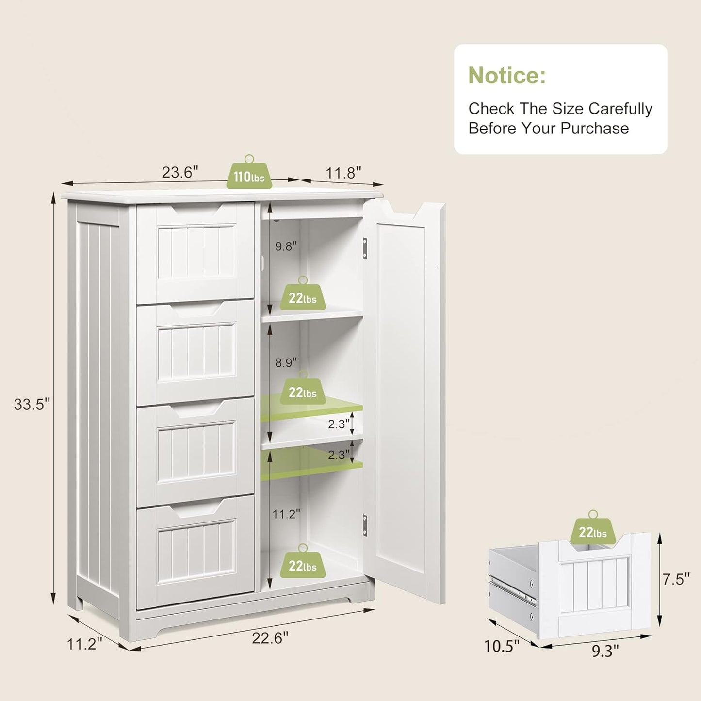 Small Pantry with Door and Shelves, 33'' Kitchen Pantry Storage Cabinet Freestanding Wooden Bathroom Storage Cabinet with 4 Drawers for Kitchen and Dining Room, White
