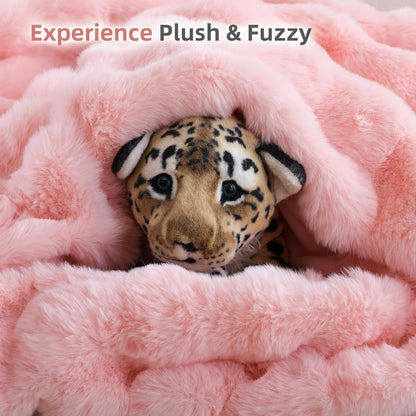 Faux Fur Throw Blanket for Couch – Blush Pink Fluffy Cozy Rabbit Fleece, Plush Soft Bubble Blanket for Sofa & Bed, for Mom, Warm Fuzzy Home Room Decor Throw 50" X 60"