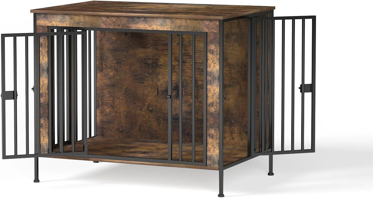 Dog Crate Furniture 78" for 2 Dogs Sturdy Heavy Duty Dog Kennel Solid Metal Tube Thick Wooden with 3 Lockable Doors XXL Double Dog Cage Large Breed as End Table for Large Dogs Rustic Brown