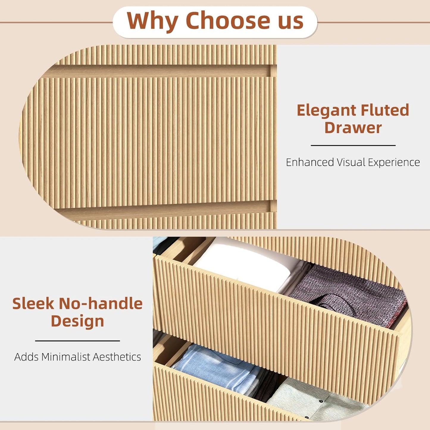 Fluted Dresser for Bedroom,48'' Modern 6 Drawer Dresser with Deep Drawer,Wide Storage Chest of Drawer,Wood Bedroom Storage Organizer Furniture for Living Room,Hallway,Closet