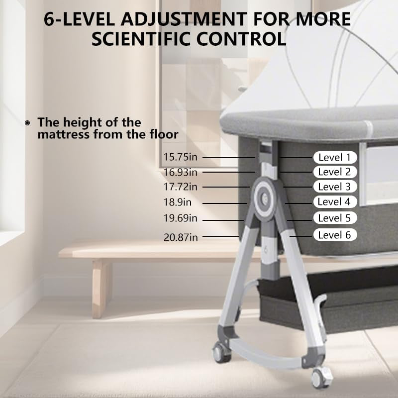 Baby Bassinet,3 in 1 Baby Bassinets Bedside Sleeper with Wheels and Mosquito Net,Bedside Bassinet for Baby with Comfy Mattress, Mattress&Breathable Mesh,Storage Basket